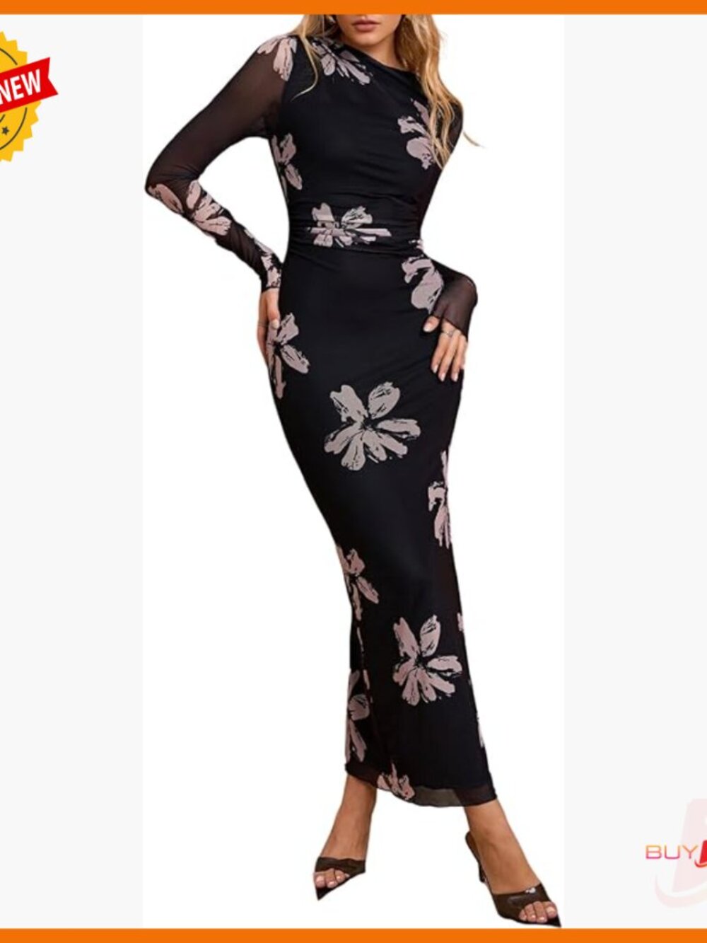 Long Sleeve Mesh Maxi Dress Formal Cocktail Bodycon Ruched Wedding Guest